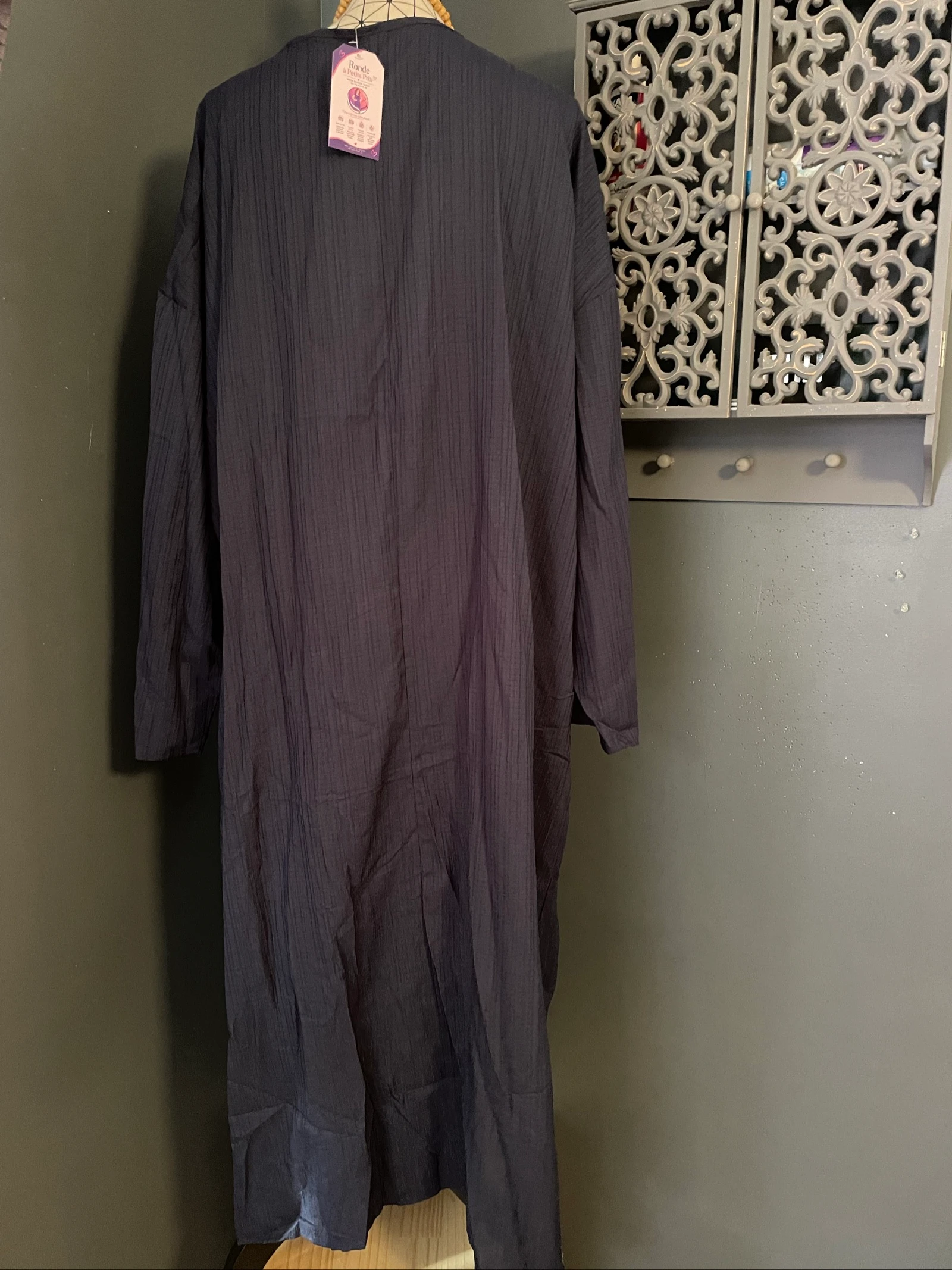 💖 lange cardigan vest lichtblauwe marine fluïde mouwen verstelbare zakken grote maat 58 💖 – photo 6